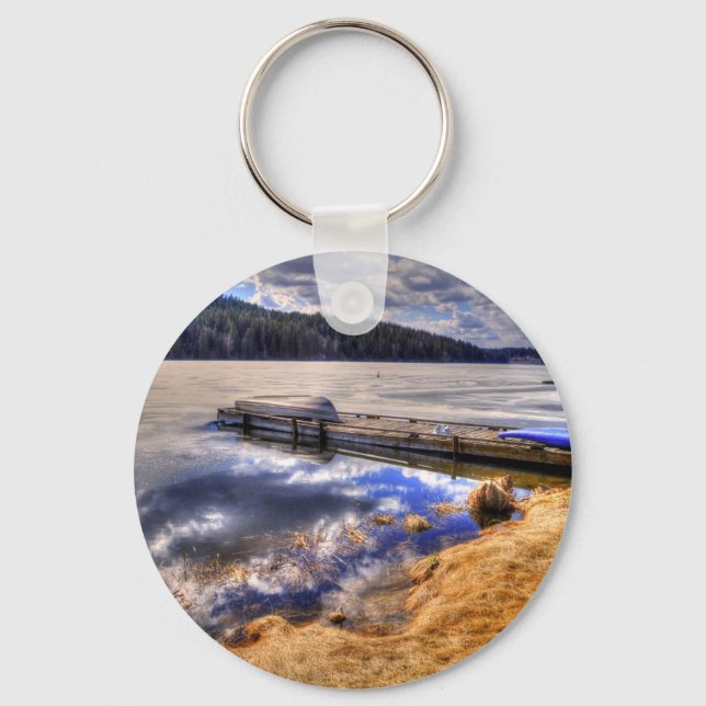 Winter Lake and Kayak Wilderness Landscape Key Ring (Front)