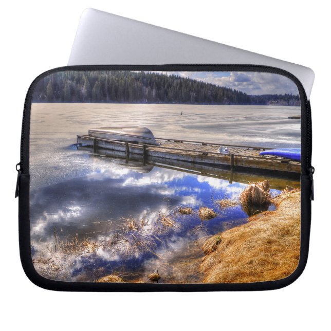 Winter Lake and Kayak Wilderness Landscape Laptop Sleeve (Front)