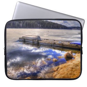 Winter Lake and Kayak Wilderness Landscape Laptop Sleeve