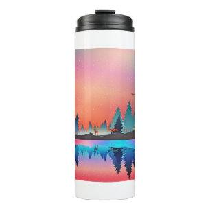 Winter Lake Animals Forest Water Snow Deer Fox Thermal Tumbler