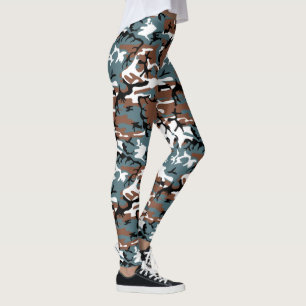 Winter Lake Blue and Brown Camo Leggings