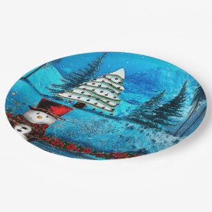 Winter Lake Christmas Folk Art Paper Plate