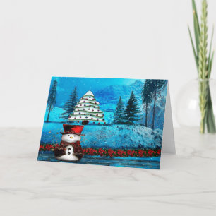 Winter Lake Christmas Folk BLANK Holiday Card