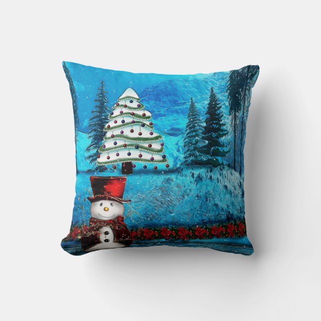 Winter Lake Christmas Folk Decor Cushion (Front)