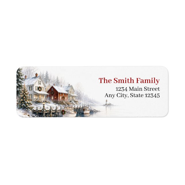Winter Lake Christmas Return Address Labels (Front)