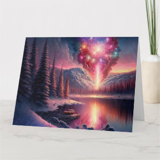 Winter Lake Fireworks Card