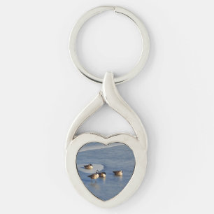 Winter Lake Geese and Goose Ice Napping Key Ring