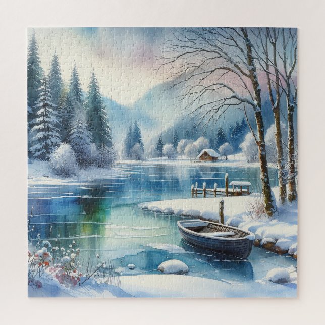Winter Lake Scene Puzzle (Vertical)