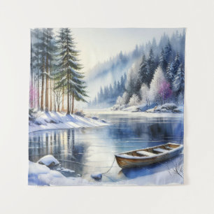 Winter Lake Scene Tapestry