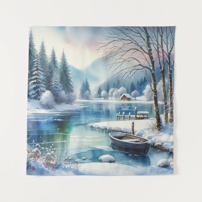 Winter Lake Scene Tapestry (Front)