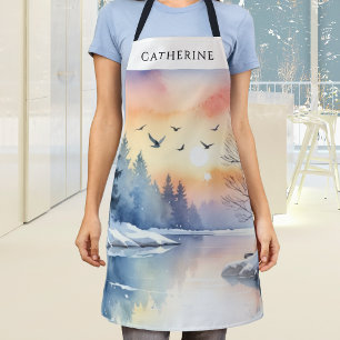 Winter Lake Snow Seasonal Personalised Kitchen Apron