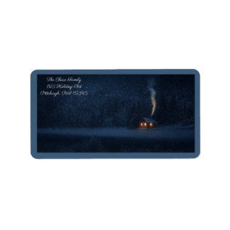 Winter Lakeside Cabin Label