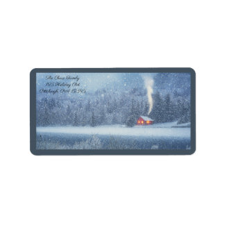 Winter Lakeside Cabin shipping Label