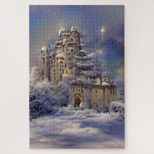 Winter land, Castle In Snow, Retro Castle Painting Jigsaw Puzzle