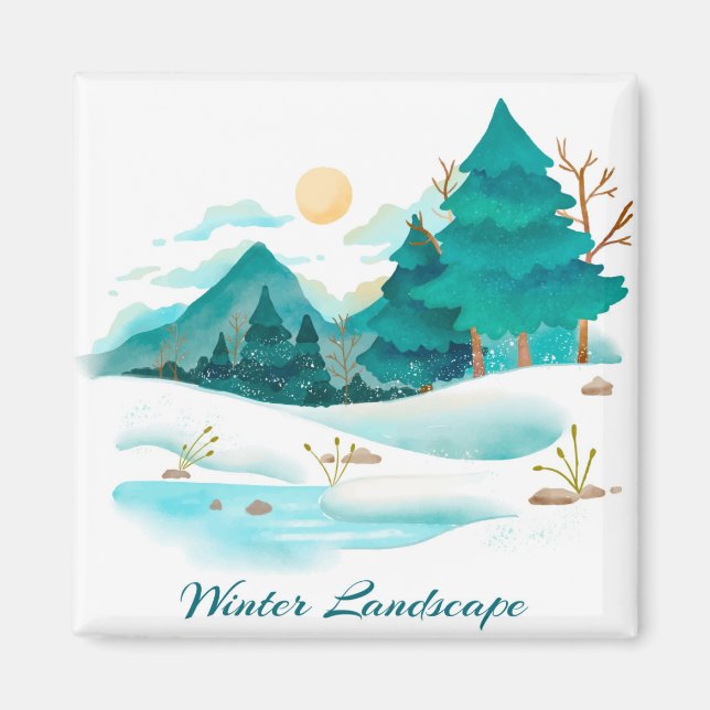 Winter Landscape 2 Inch Square Magnet (Front)