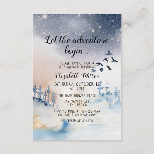 Winter Landscape Adventure Begins Baby Shower Enclosure Card (Front)