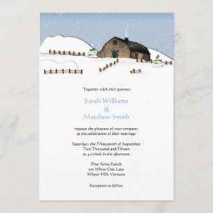 Winter Landscape Barn Wedding Invitations