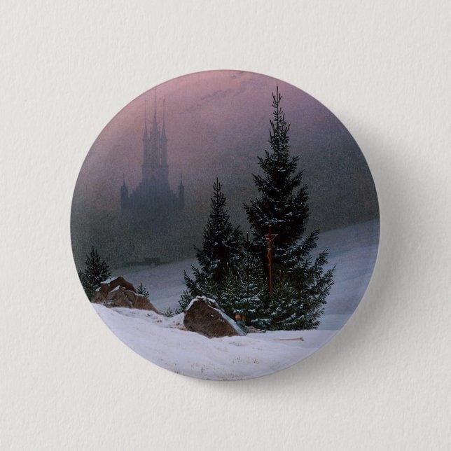 Winter Landscape (by Caspar David Friedrich) 6 Cm Round Badge (Front)