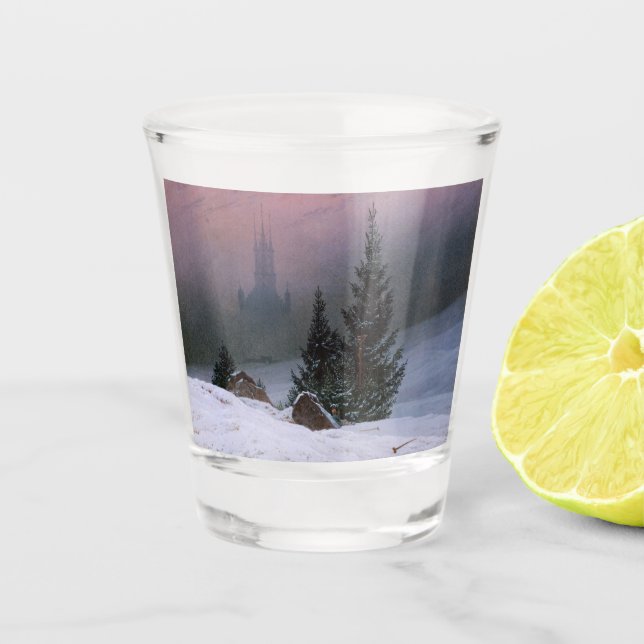 Winter Landscape (by Caspar David Friedrich) Shot Glass (Front)