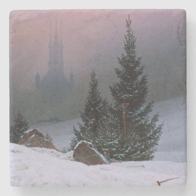 Winter Landscape (by Caspar David Friedrich) Stone Coaster (Front)
