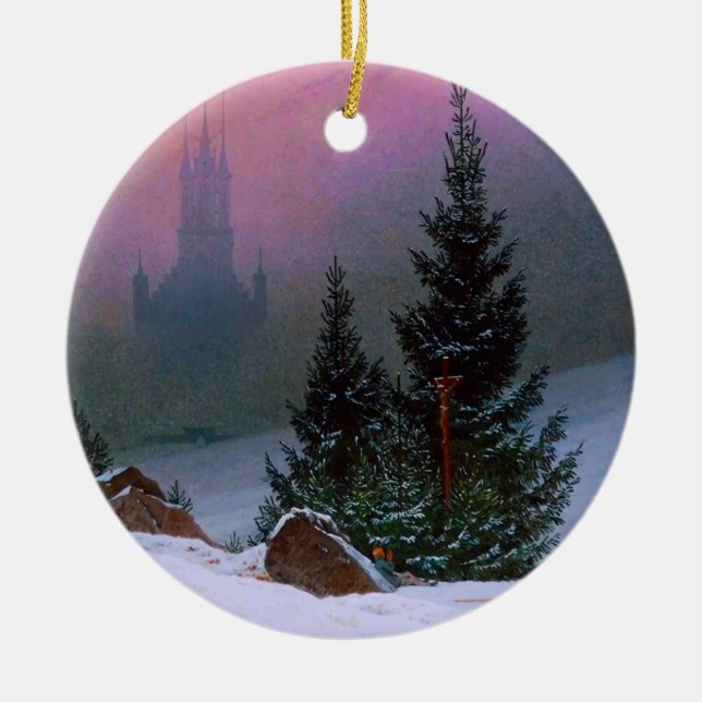 Winter Landscape Caspar David Friedrich Ceramic Tree Decoration (Front)