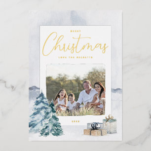 Winter Landscape Christmas Photo Foil Holiday Card