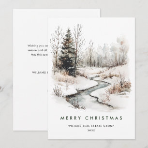 Winter Landscape Christmas Pine Tree Corporate Holiday Card