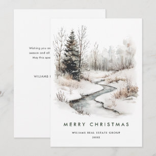 Winter Landscape Christmas Pine Tree Corporate Holiday Card