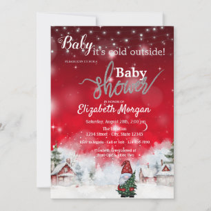 Winter Landscape Cute Gnome Red  Invitation