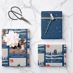 Winter Landscape Forest Moon Blue Photo Wrapping Paper Sheet