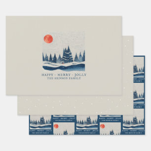 Winter Landscape Forest Moon Christmas Holiday Wrapping Paper Sheet