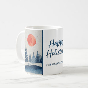 Winter Landscape Forest Moon Navy Blue Drawing Coffee Mug