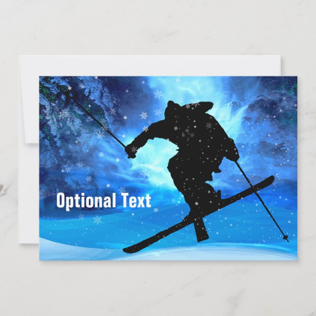 Winter Landscape & Freestyle Skier - Customisable Invitation (Front)