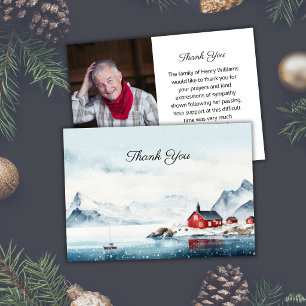 Winter Landscape Funeral Photo Memorial Thank You Card