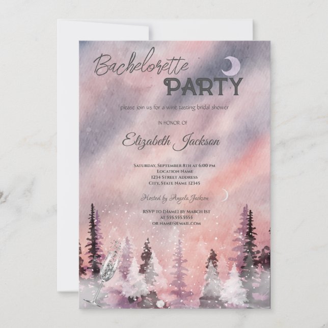 Winter Landscape Greenpine Forest Bachelorette    Invitation (Front)