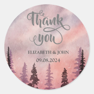 Winter Landscape Greenpine Forest Thank You Classic Round Sticker