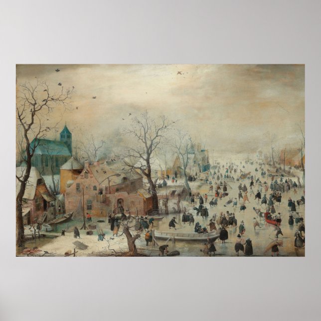 Winter Landscape Ice Skaters by Hendrick Avercamp Poster (Front)