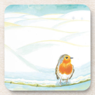 Winter Landscape Illustration With Robin Coaster