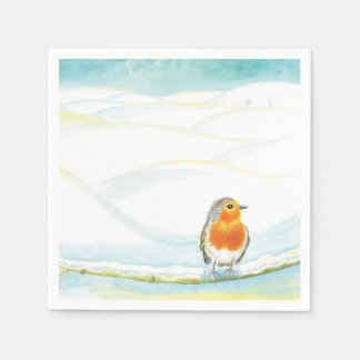 Winter Landscape Illustration With Robin   Napkin