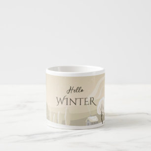 Winter landscape in beige brown espresso cup