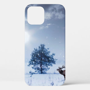 Winter landscape in blue colour. Lonely tree and w iPhone 12 Case