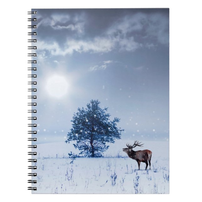 Winter landscape in blue colour. Lonely tree and w Notebook (Front)