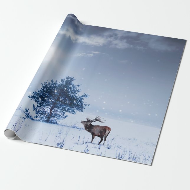 Winter landscape in blue colour. Lonely tree and w Wrapping Paper (Unrolled)