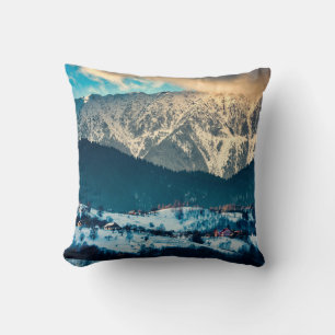 Winter landscape in Carpathian Mountain. Bran, Rom Cushion
