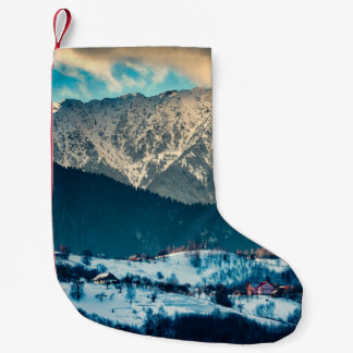 Winter landscape in Carpathian Mountain. Bran, Rom Small Christmas Stocking