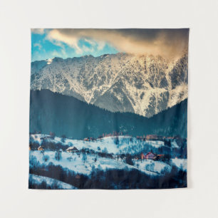 Winter landscape in Carpathian Mountain. Bran, Rom Tapestry