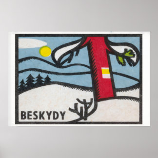 Winter Landscape Matchbox Art Print, Czech Vintage Poster