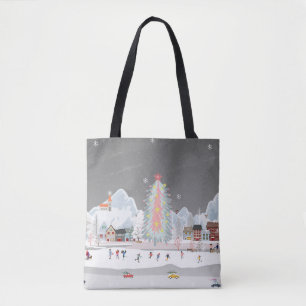 Winter landscape: night village celebration. tote bag