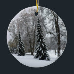 Winter Landscape Ornament  Snow Trees Decorations<br><div class="desc">Winter Wonderland Ornaments Holiday Snow Covered Trees Classic Decorations Beautiful Peace Joy Christmas Gifts Hanukkah Neutral Holiday Decorations Keepsakes & Gifts for Friend Family Men Women Kids Home & Office Original Stylish Nondenominational Holiday Art Decorations Holiday Greetings Christmas / Hanukkah Cards & Nonsecular Holiday Gifts Design by Kim Hunter. See...</div>