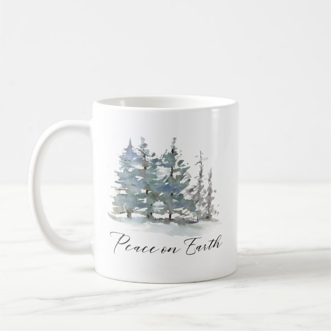 Winter Landscape Peace on Earth Watercolor Coffee Mug (Left)
